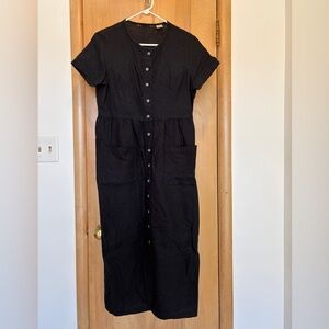 100% Linen Black Button-Down Dress